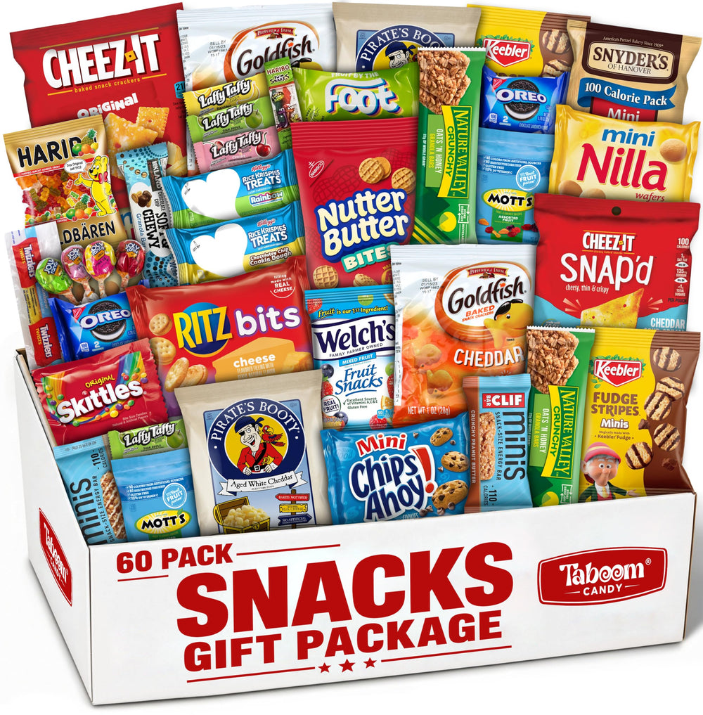 Taboom snack box front packaging showing assorted treats and easy gifting