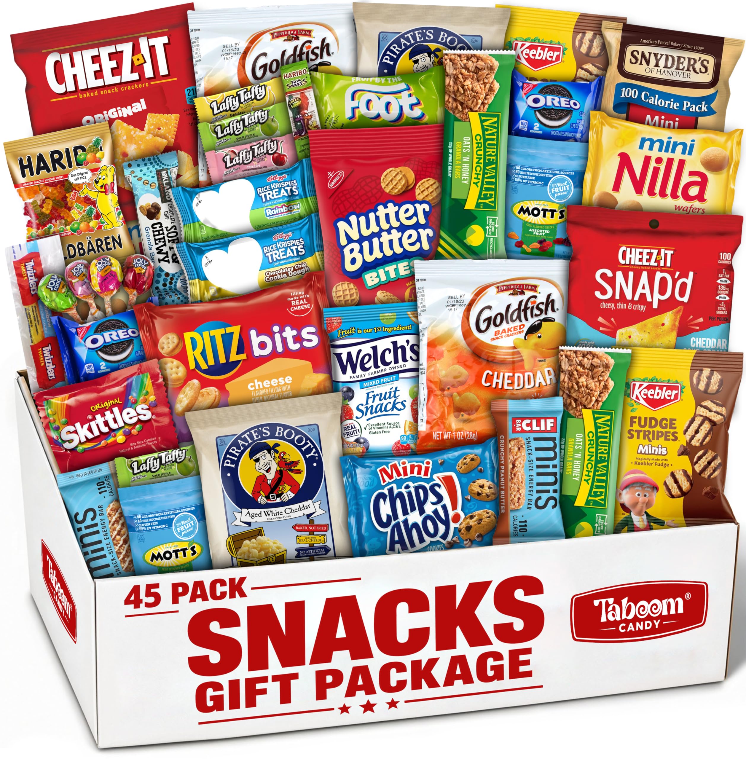 Taboom front packaging showing assorted snacks, convenient ready-to-gift