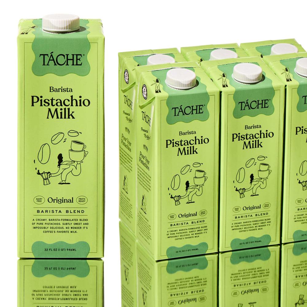 Táche front packaging showing six cartons and brand clarity for pantry stocking
