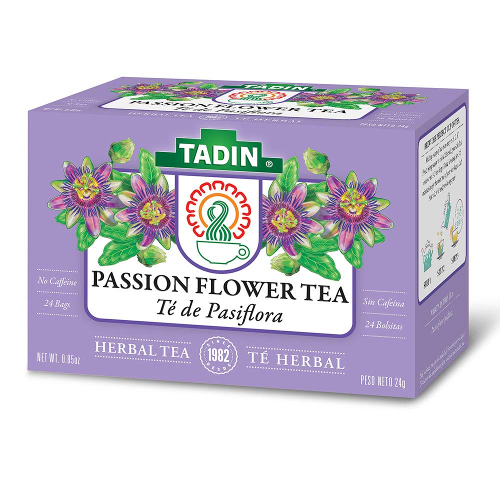 Close-up of a Tadin tea bag texture highlighting fine passion flower herbs