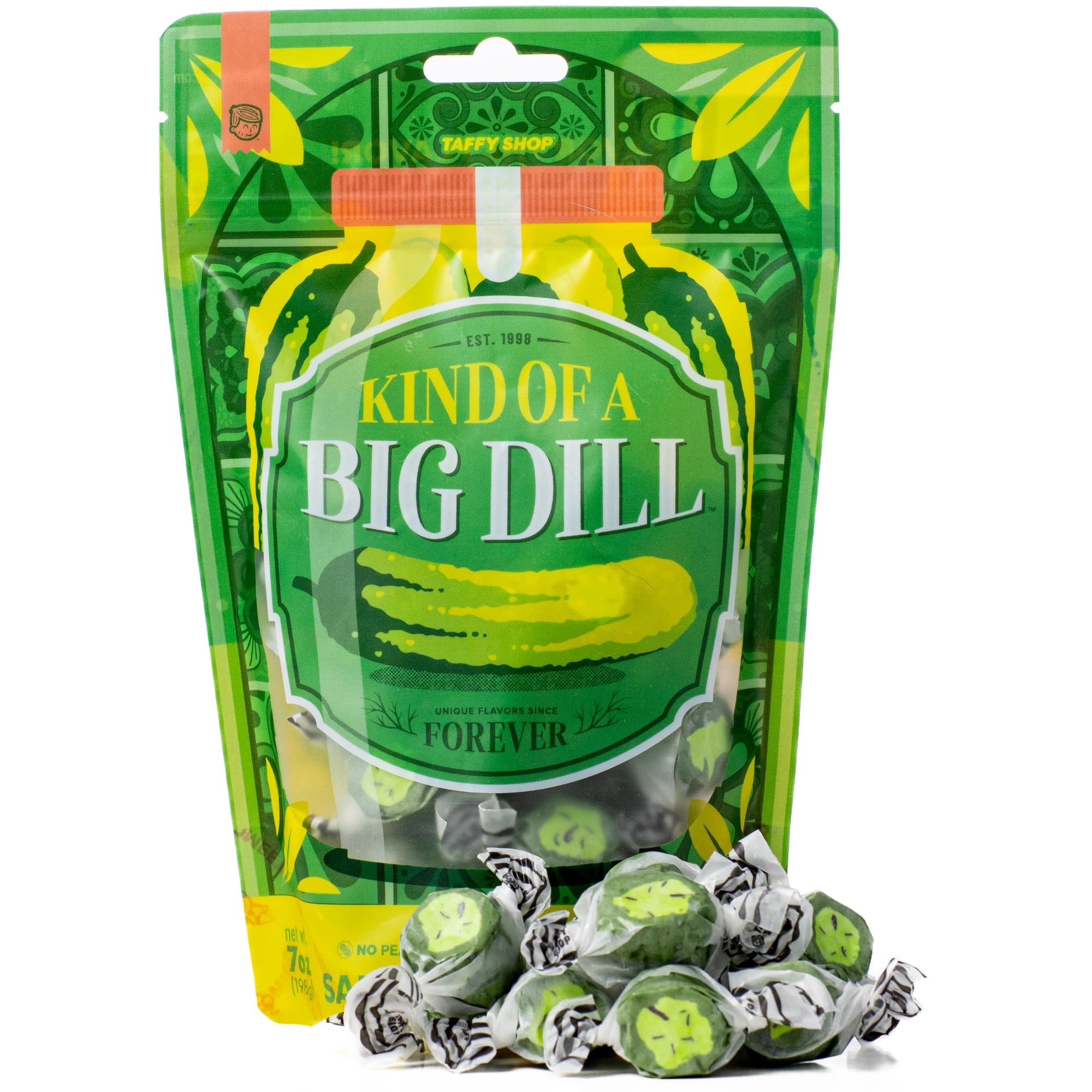 Taffy Shop front packaging of Kind Of a Big Dill showcasing brand and tangy appeal