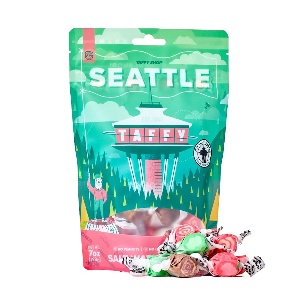 Taffy Shop front packaging showing Seattle-themed gift-ready design and appeal
