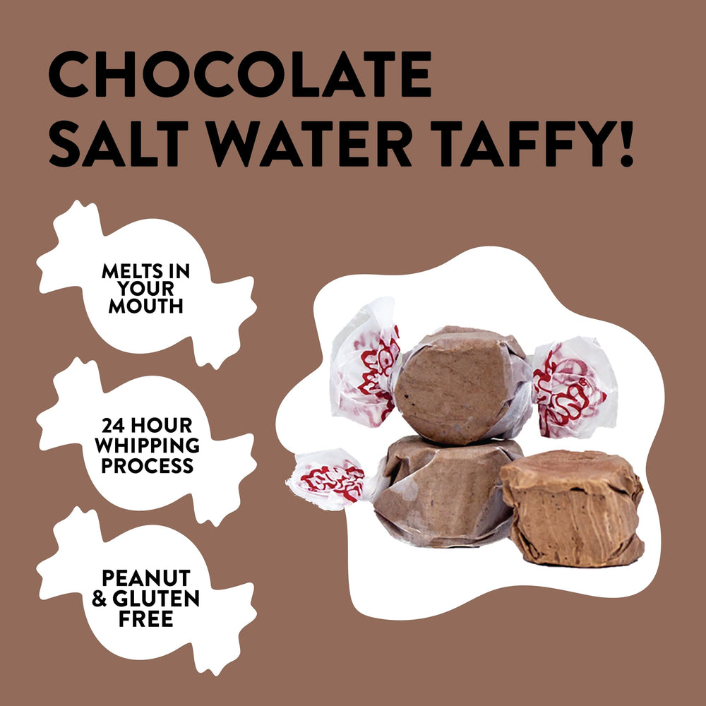 Taffy Town open bag with chocolate taffy pieces visible, shows plentiful servings