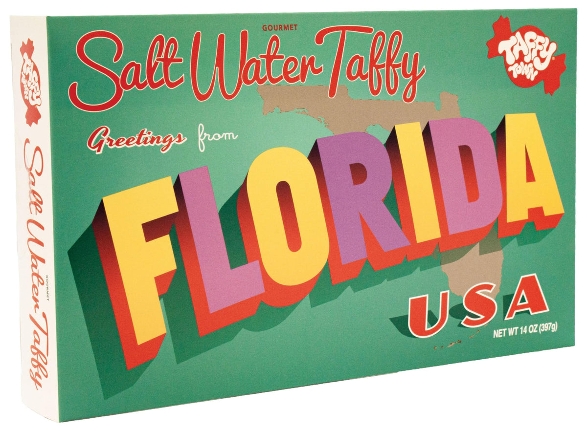 Taffy Town front packaging showing 12 oz gift box and bright flavors for gifting