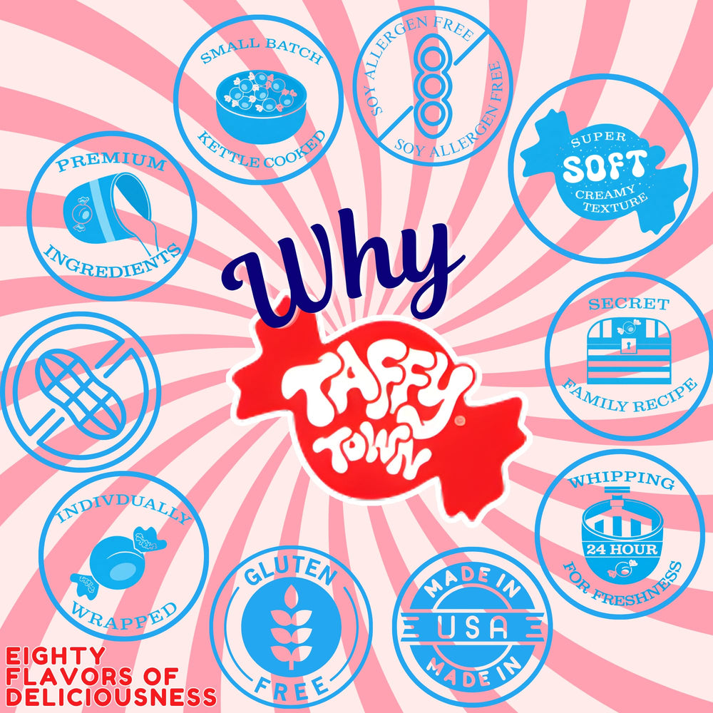 Taffy Town label and ingredients closeup, transparent product information