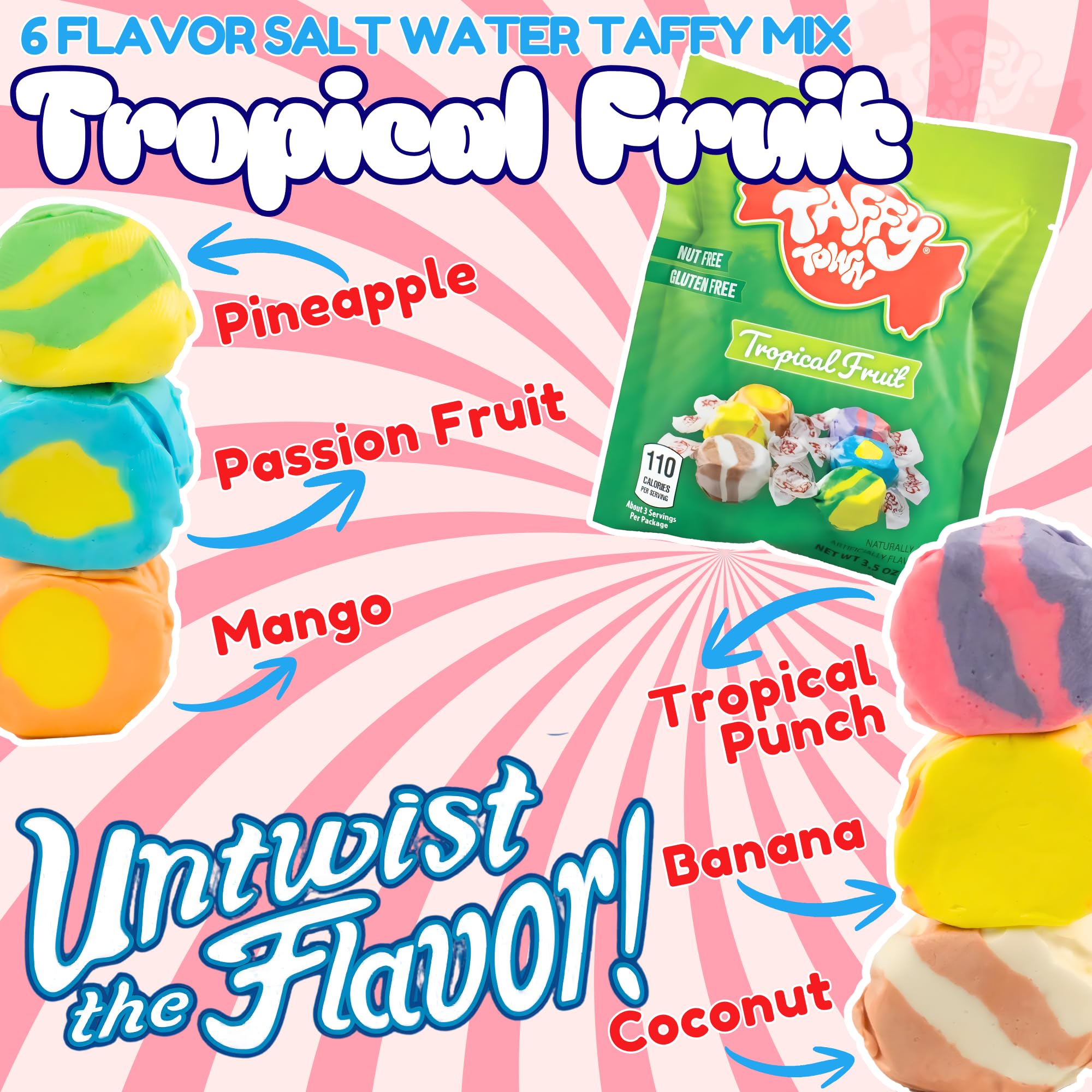 Taffy Town individually wrapped pieces closeup, easy sharing and freshness