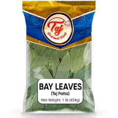 TAJ Gourmet Foods front packaging showing 16oz bulk bay leaves and clear branding for value