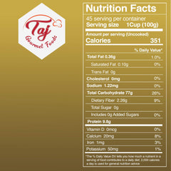TAJ Gourmet cooked brown basmati bowl showing fluffy separate grains for hearty meals