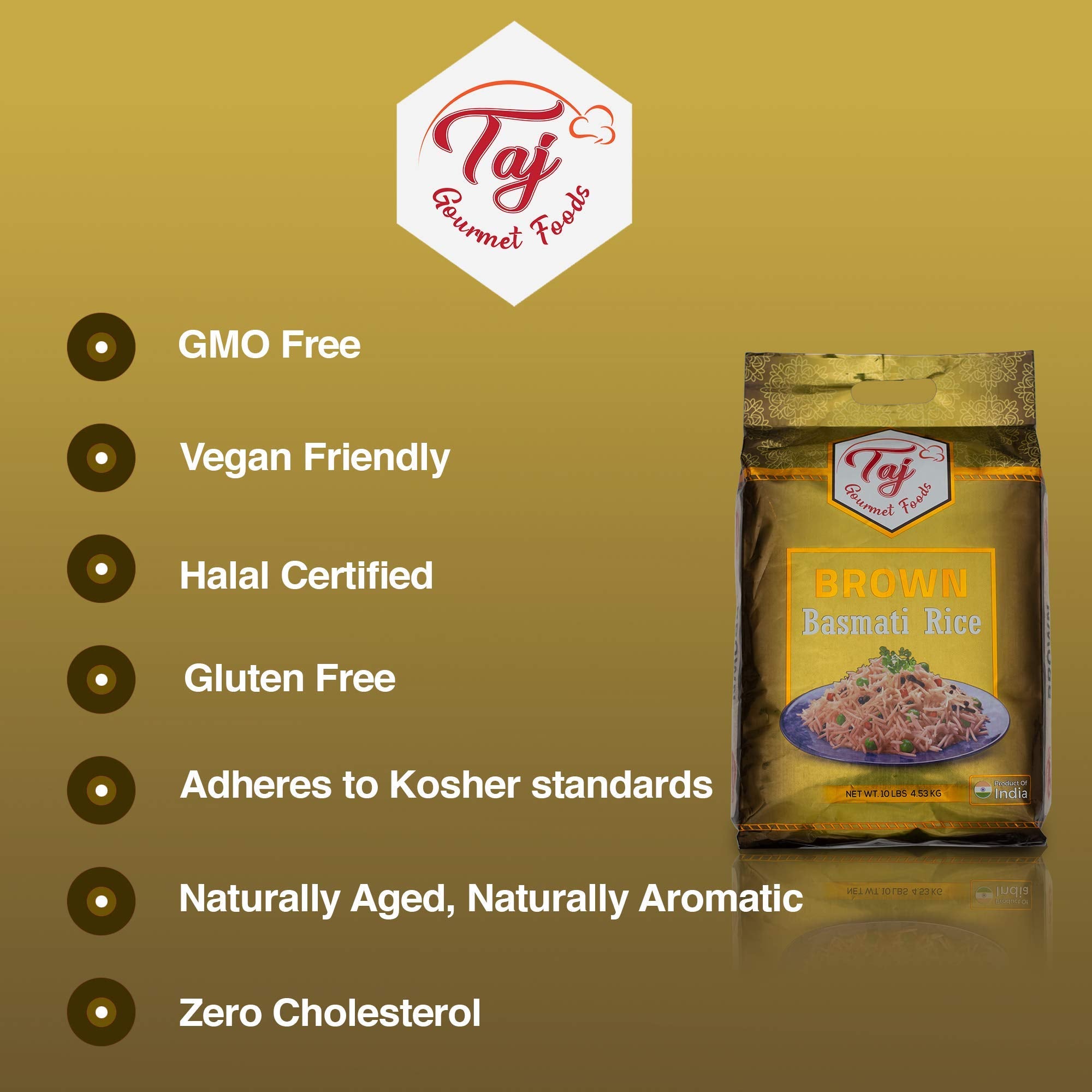 TAJ Gourmet nutrition label and ingredients showing whole-grain information and transparency