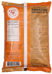 TAJ Gourmet Foods close-up of flour scoop highlighting fine grind