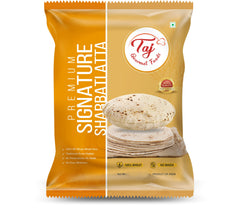 TAJ Gourmet Foods front packaging showing 4lb atta and benefits