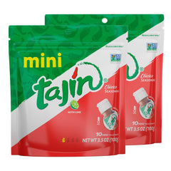 Tajín mini pouch front label showing brand and clear benefit of portable flavor