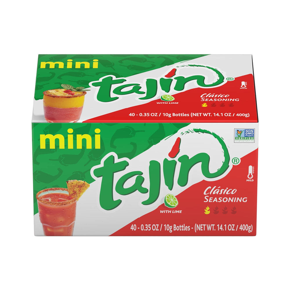 Tajín close-up of mini shaker texture highlighting natural chile-lime blend