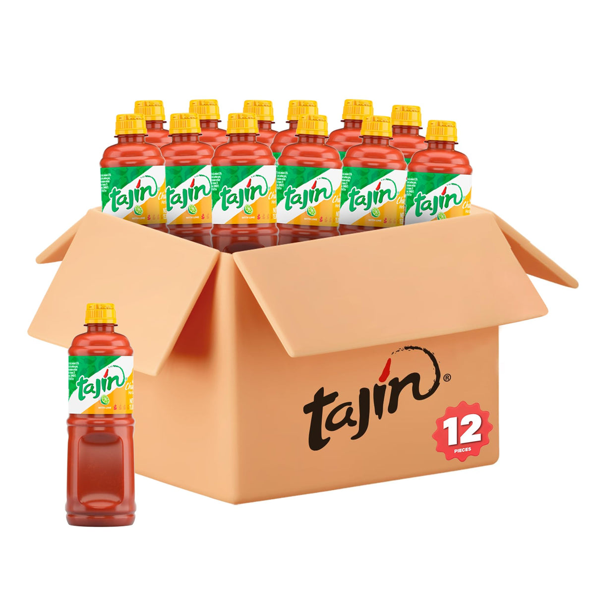 Tajín front bottle showing label and serving suggestion, adds bright flavor