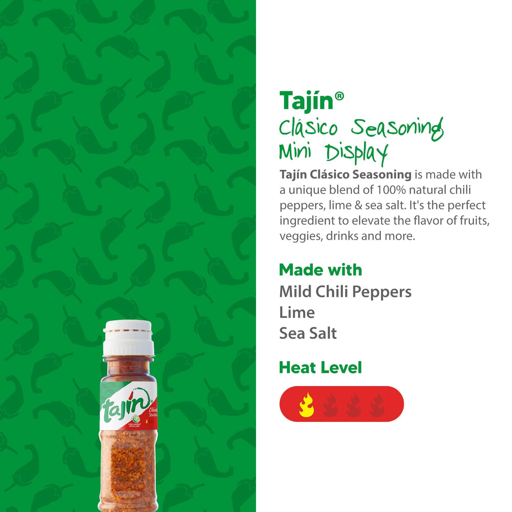 Tajín mini pouch sprinkled on mango highlighting fresh fruit enhancement