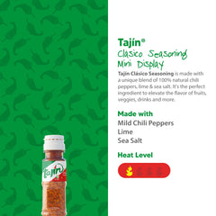 Tajín mini pouch sprinkled on mango highlighting fresh fruit enhancement