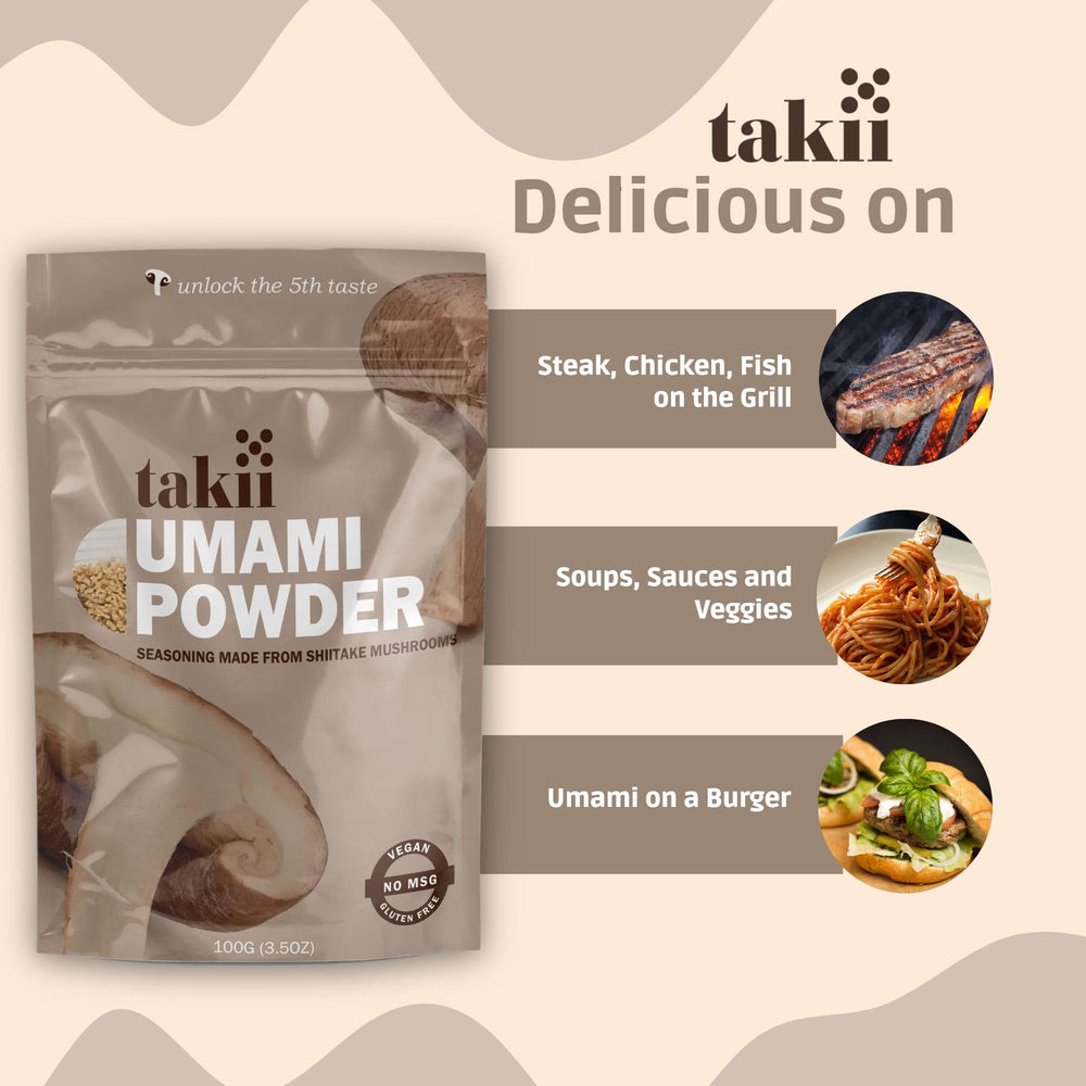 Takii shiitake powder close-up highlighting fine texture and concentrated flavor
