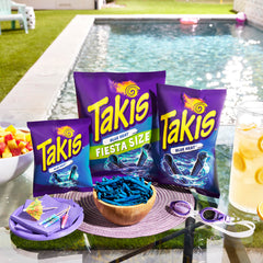 Takis blue heat rolls closeup showing crunchy spiral texture and heavy seasoning