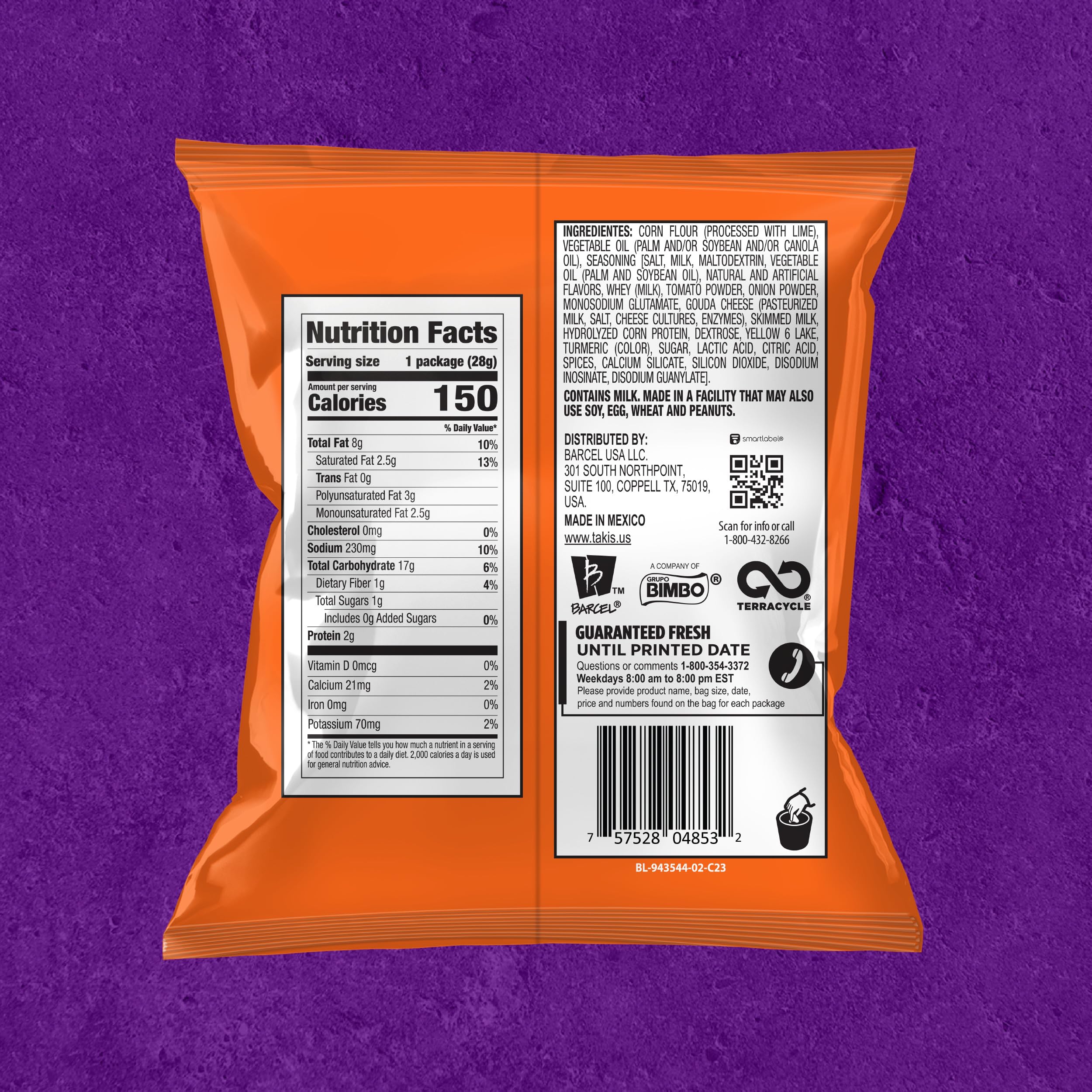 Takis intense nacho tucked in a backpack to show portable snacking benefit