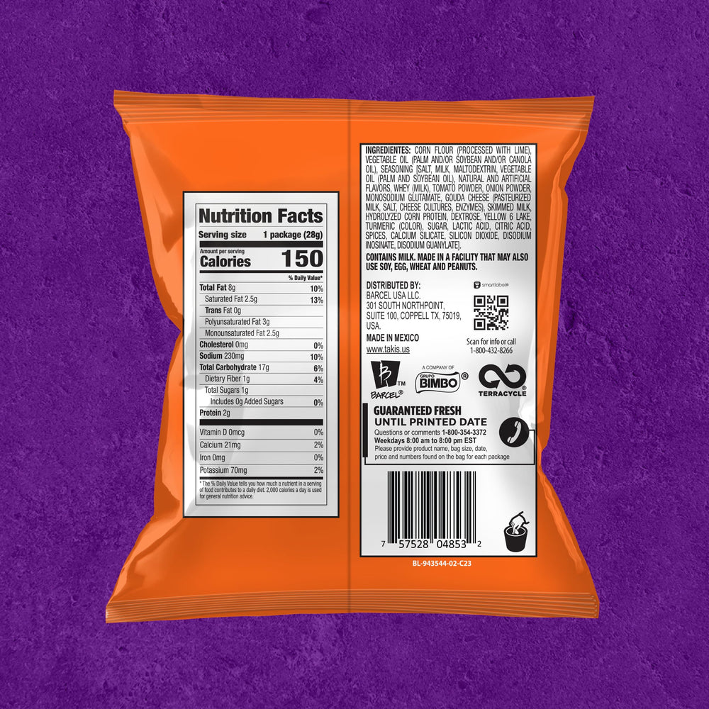 Takis intense nacho tucked in a backpack to show portable snacking benefit