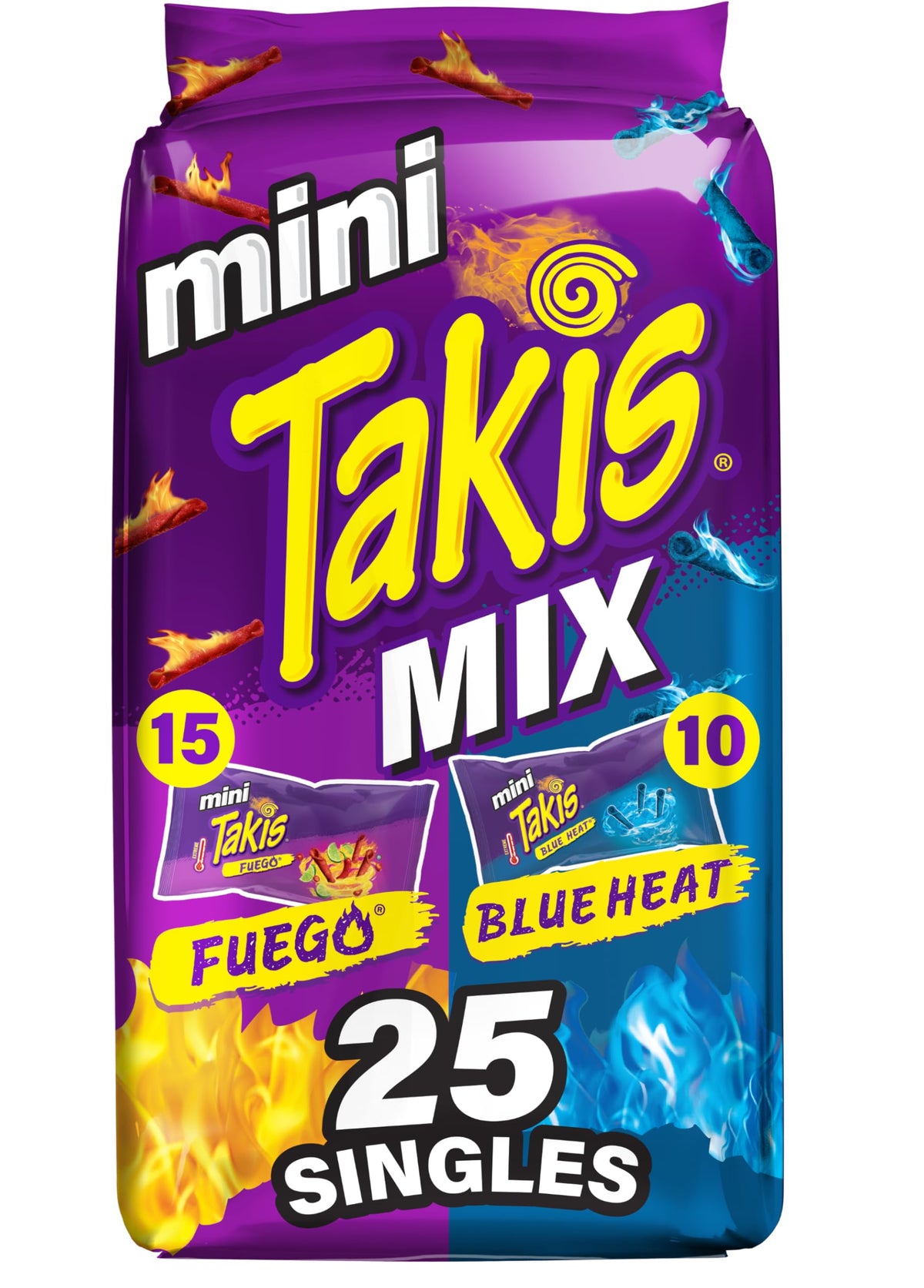 Takis front packaging showing the multipack and visible mini bags for convenient grab-and-go