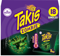 Takis Zombie front packaging shows vivid green chips and brand for bold snack appeal