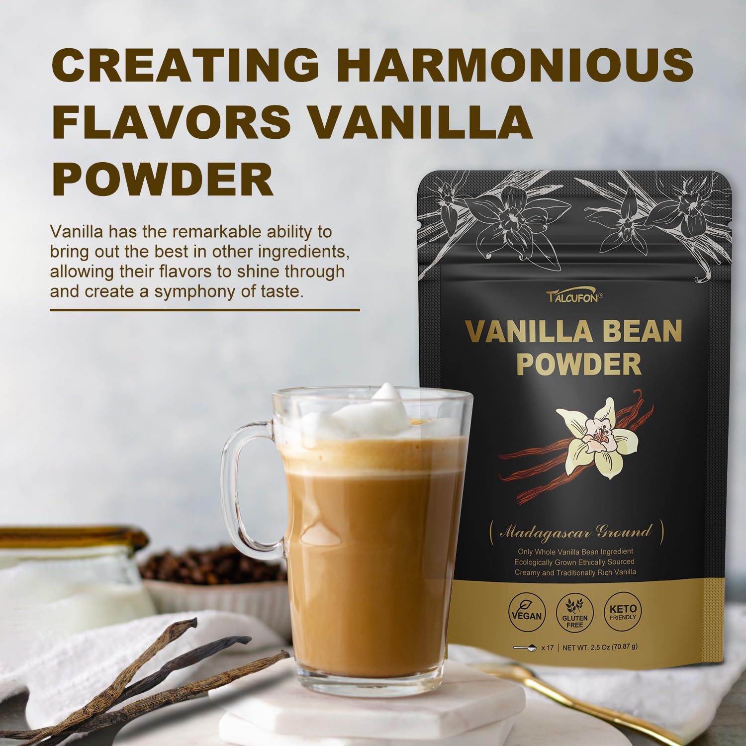 Talcufon sprinkled into sugar for vanilla sugar offering uniform sweetness