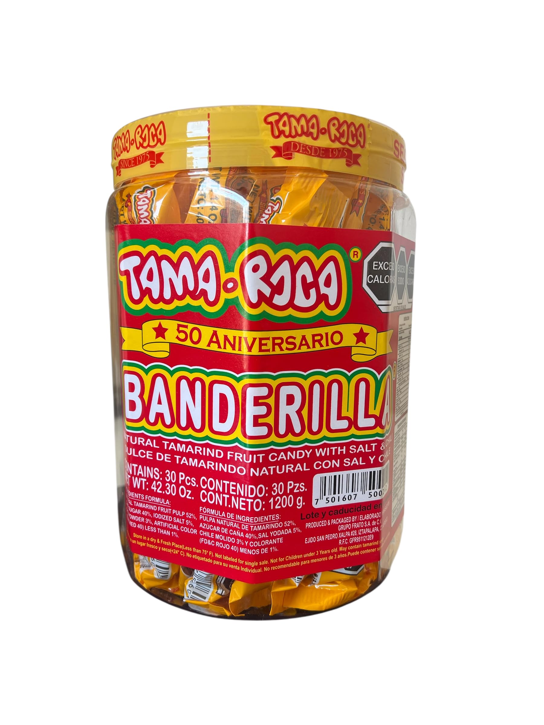 Tama-Roca single unwrapped banderilla stick displaying salt and chili coating for an appetizing preview