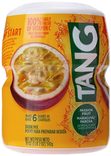 TANG canister front label showing passion fruit flavor and benefits