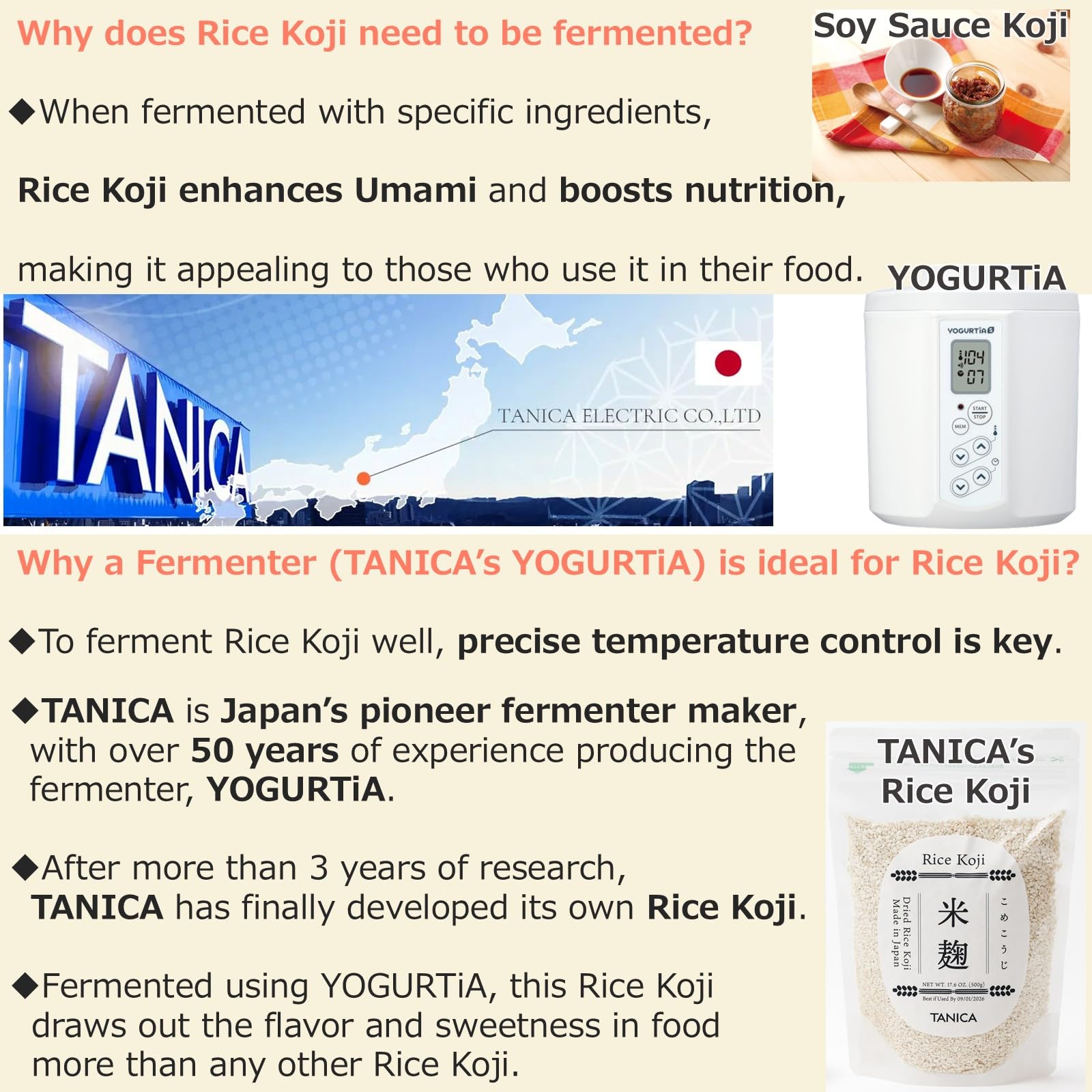 TANICA spoonful of koji displayed over rice, easy portioning for recipes