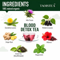 TAOISTEA close-up of tea bag and herbal blend texture for freshness