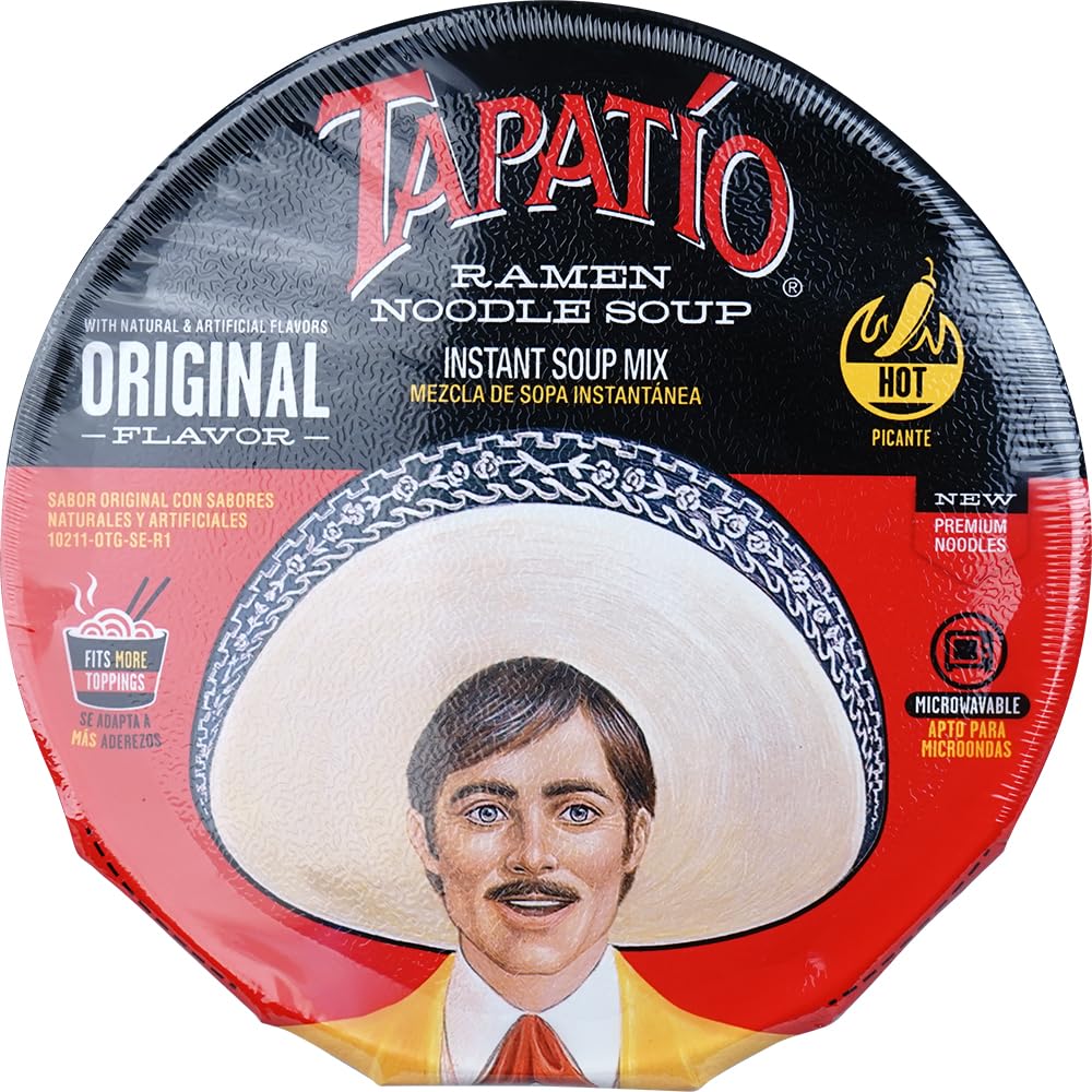 Tapatío bowl open with seasoning packet displayed, easy assembly benefit