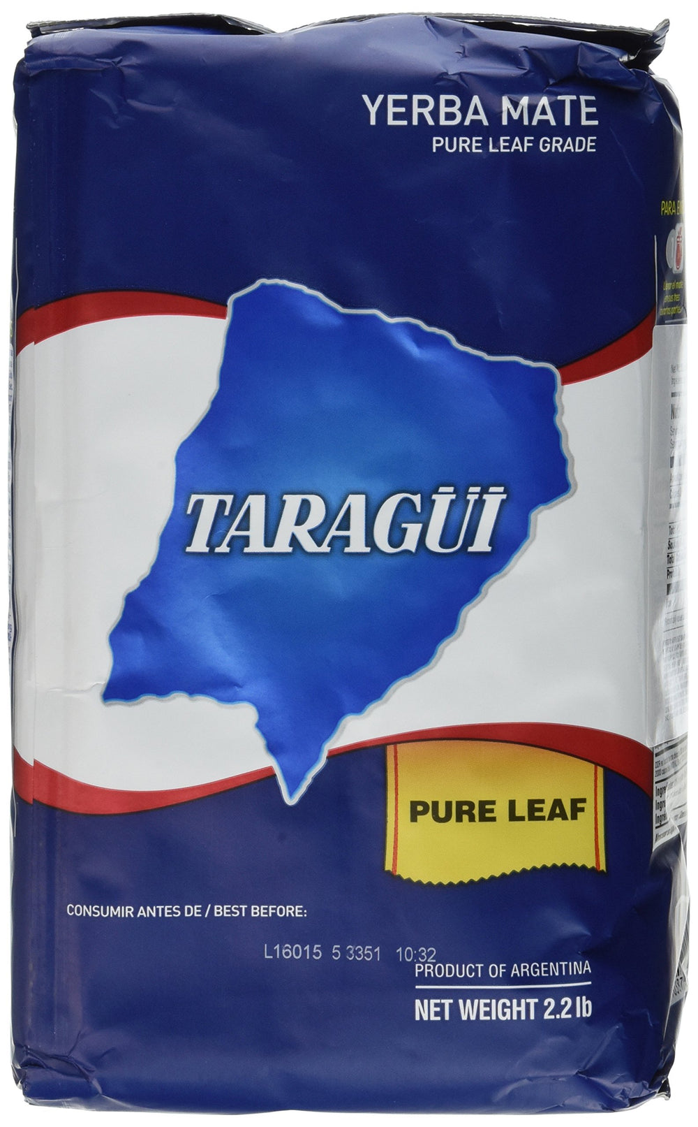 Taragüi front packaging showing 2.2 lb two-pack, clear label and bulk convenience