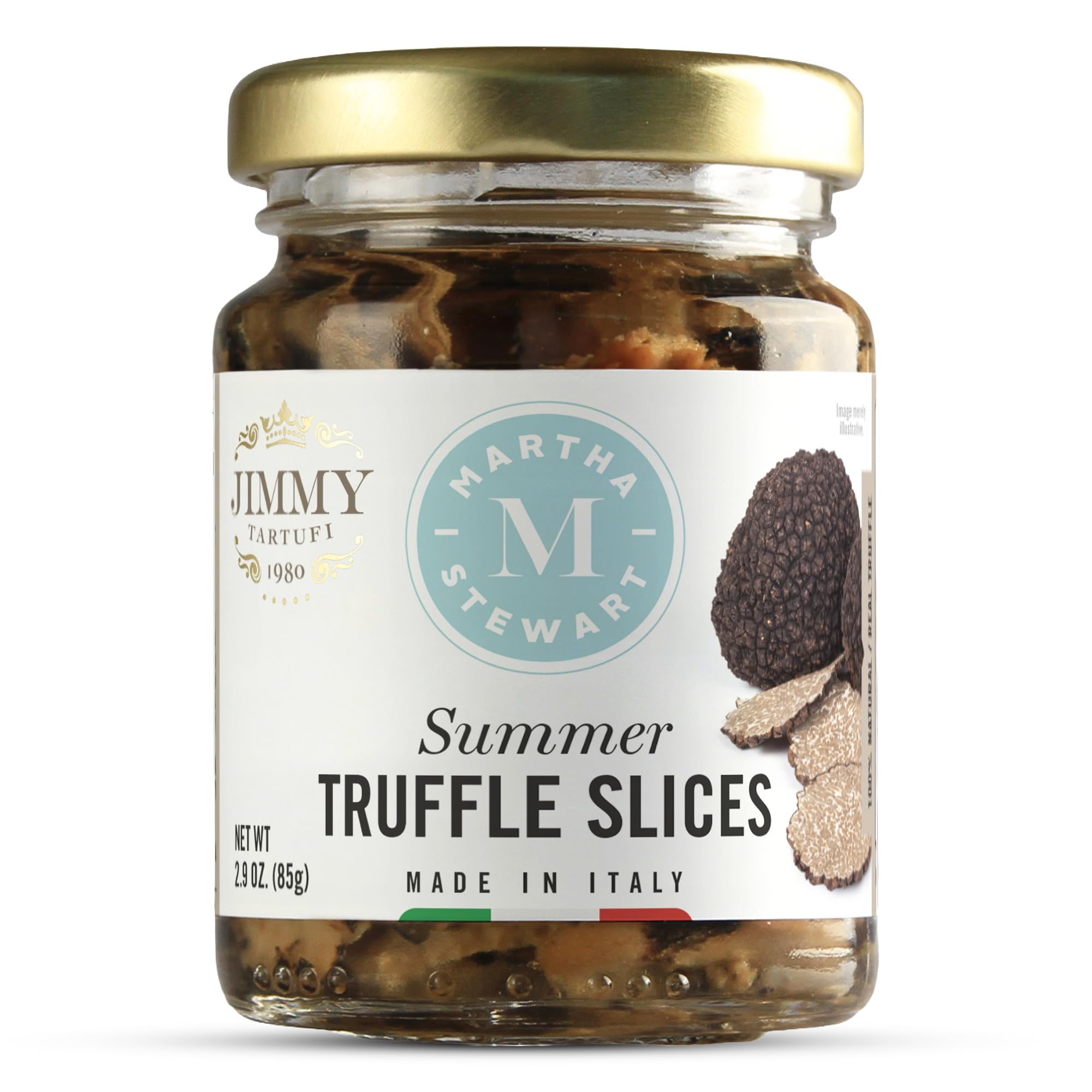 Martha Stewart & Jimmy Tartufi front jar view showing label and truffle authenticity