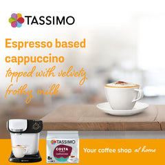 Tassimo Costa Cappuccino served in a cup held by hand showing easy, ready-to-drink convenience
