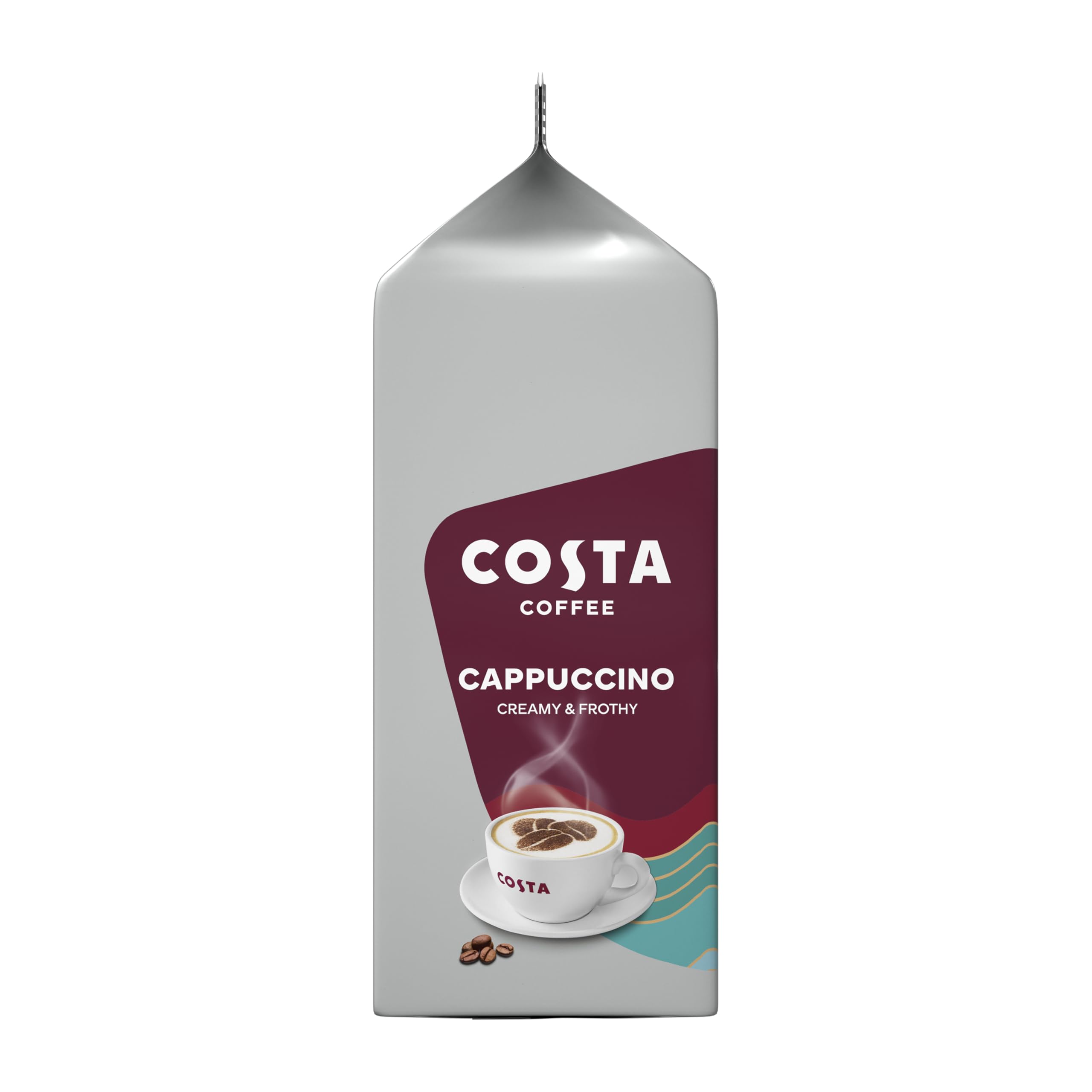 Tassimo Costa Cappuccino single T DISC close-up showing barcode and pod design for quick brewing