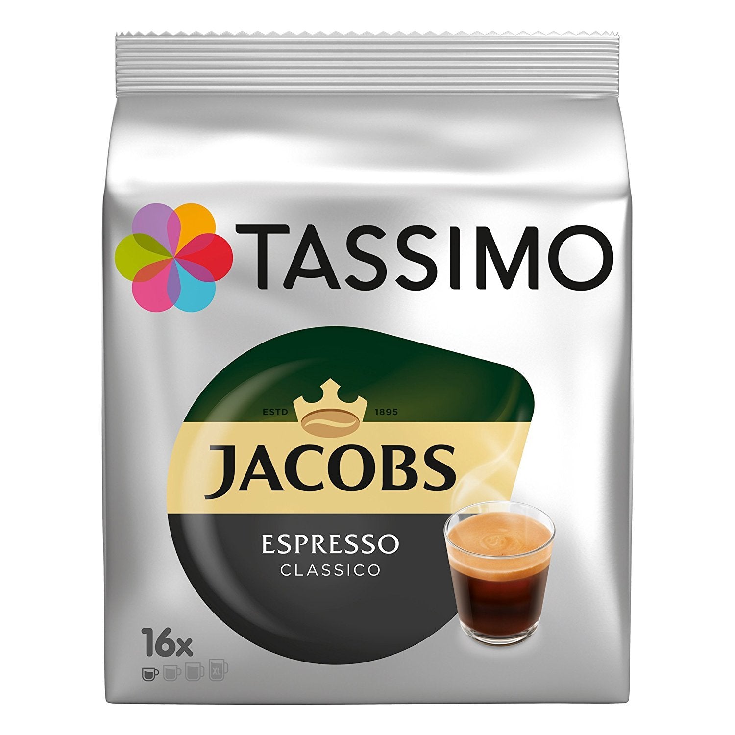 Tassimo Jacobs Espresso X pod front view showing packaging and bold espresso benefit