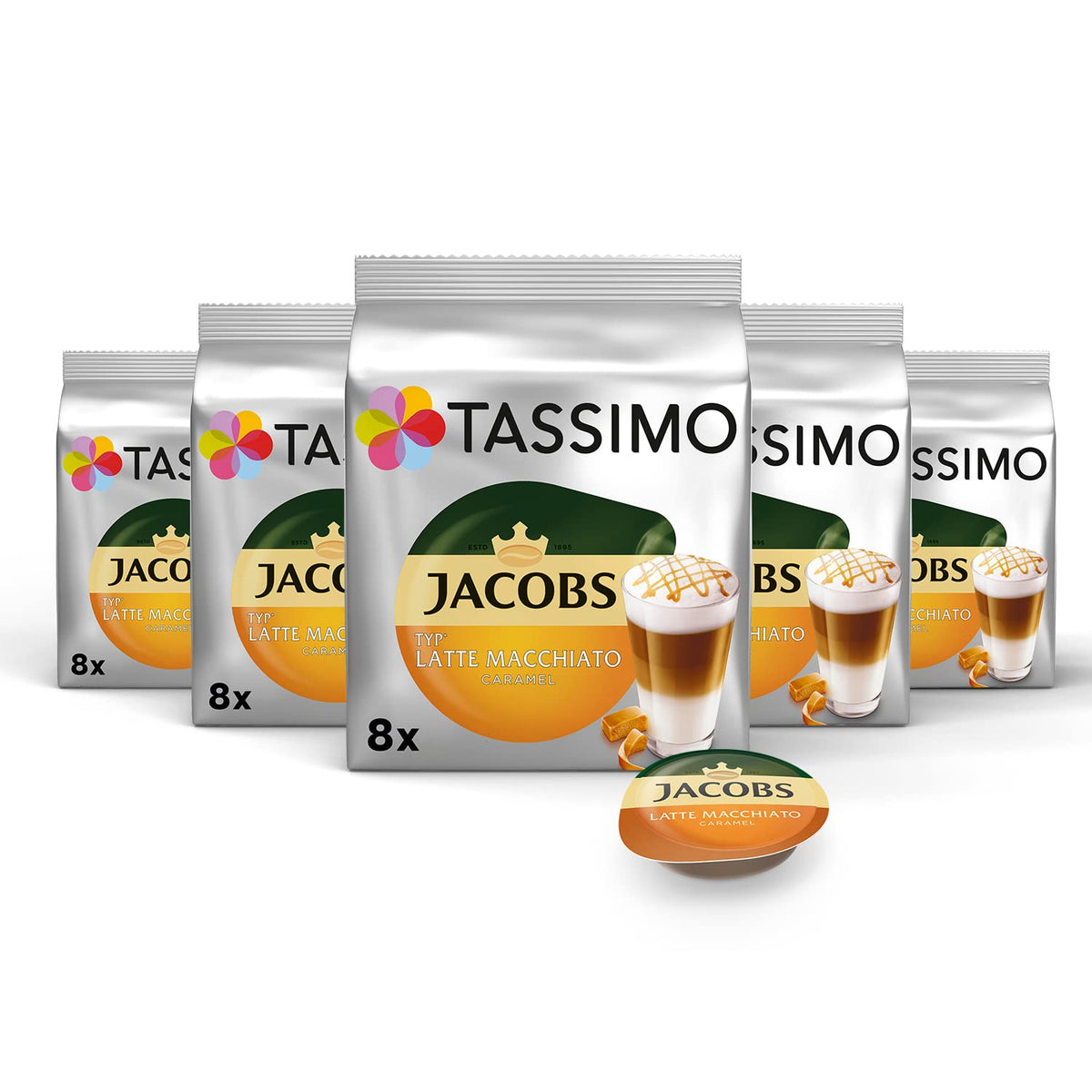 Tassimo Jacobs front packaging showing product and caramel flavor benefit