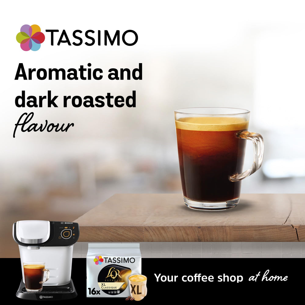 Tassimo L'Or XL Classique pack next to a ruler to show capsule pack size and convenience