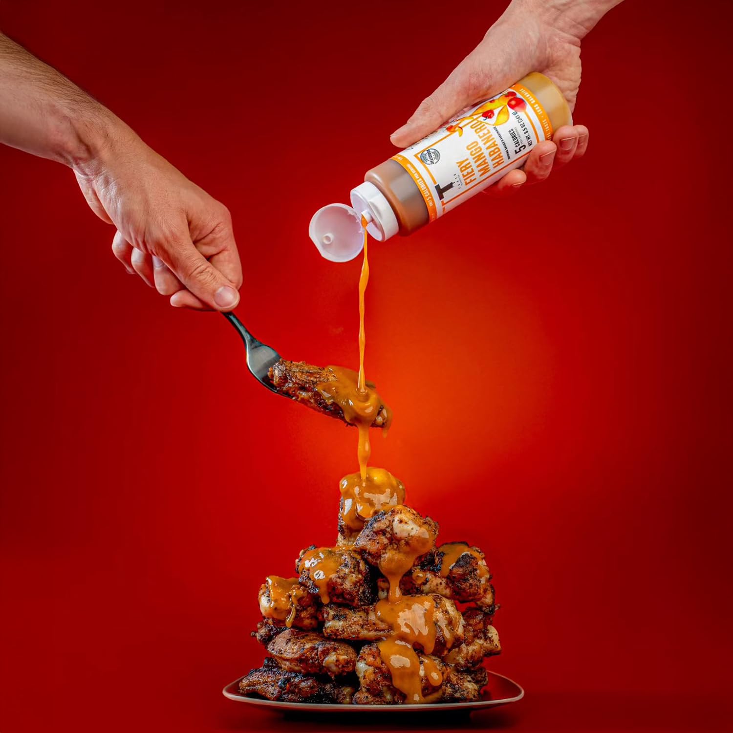 Taste Flavor Co. marinated chicken skewers on grill, imparts caramelized mango-habanero taste