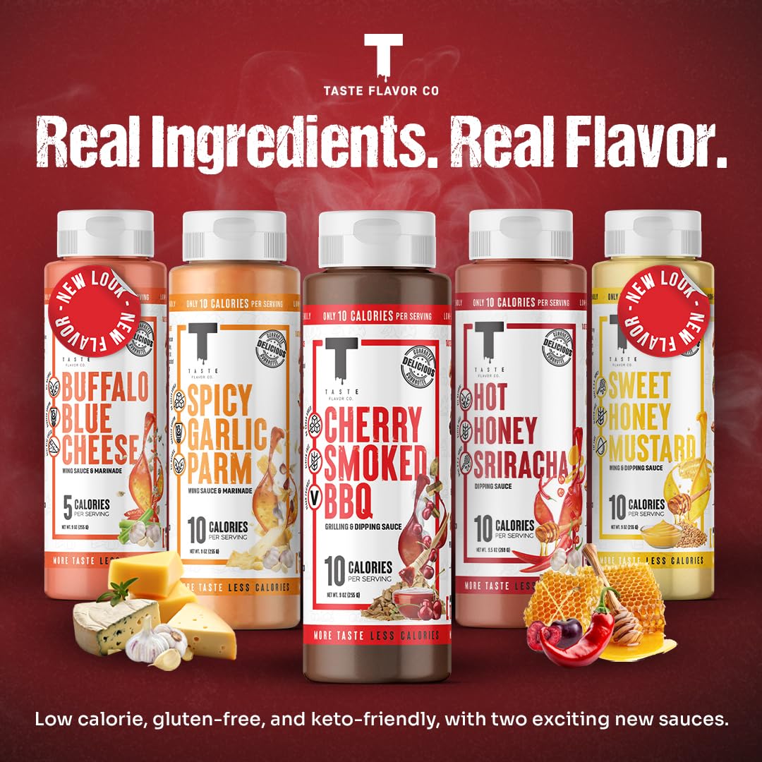 Taste Flavor Co. sauce as dip with vegetables showing low-calorie snack option