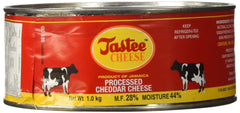 Tastee Cheese front packaging showing 2.2 lb block and clear label, reliable quality