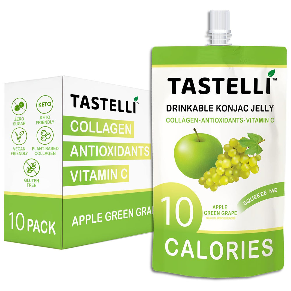 Tastelli front packaging showing apple green grape flavor and benefits