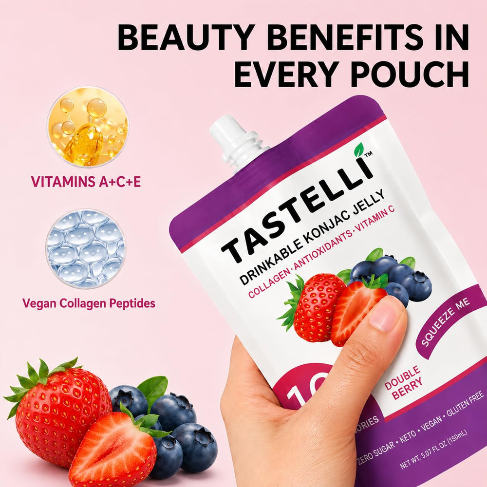 Tastelli nutrition label close-up showing collagen and vitamin C content