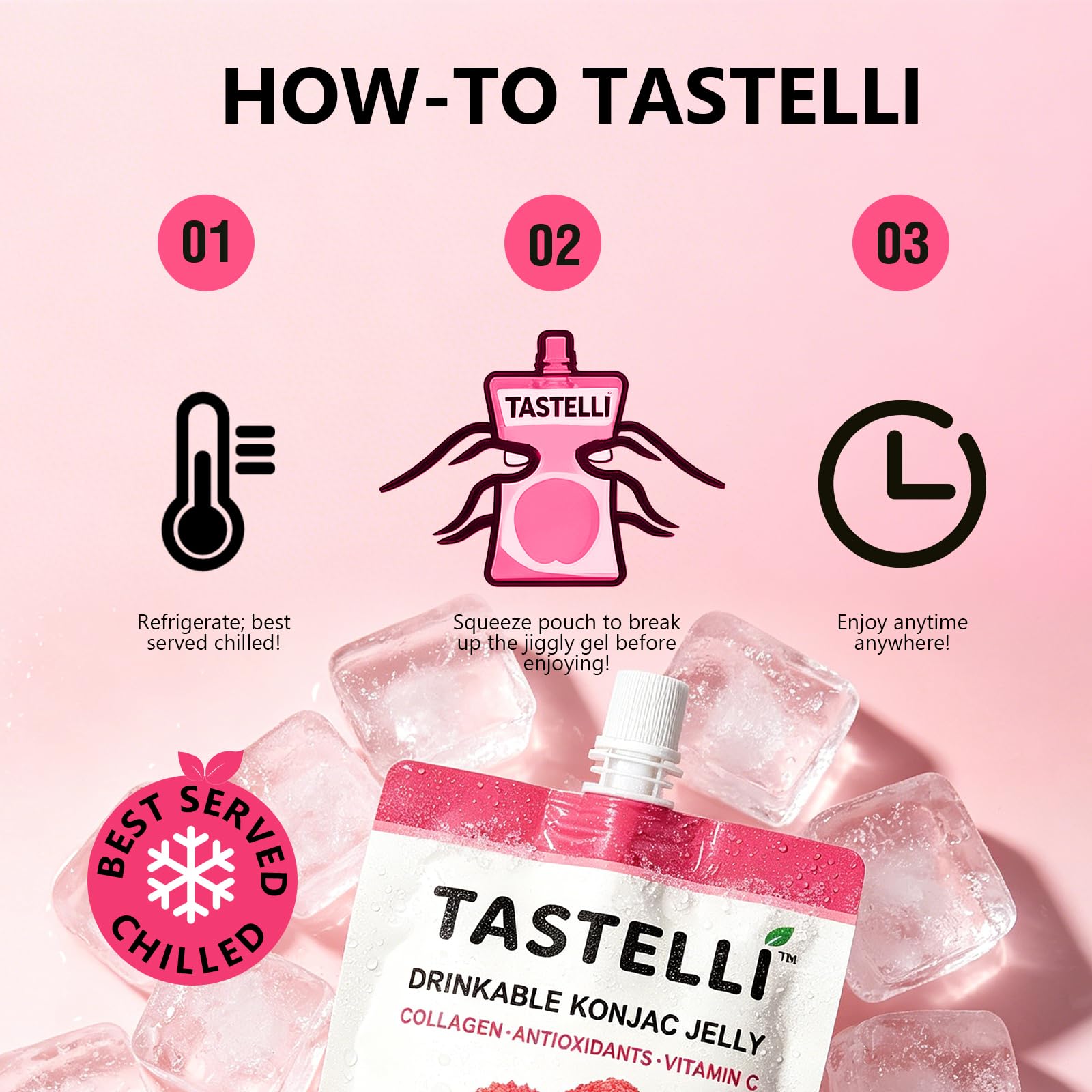 Tastelli label detail showing collagen and vitamin C highlights