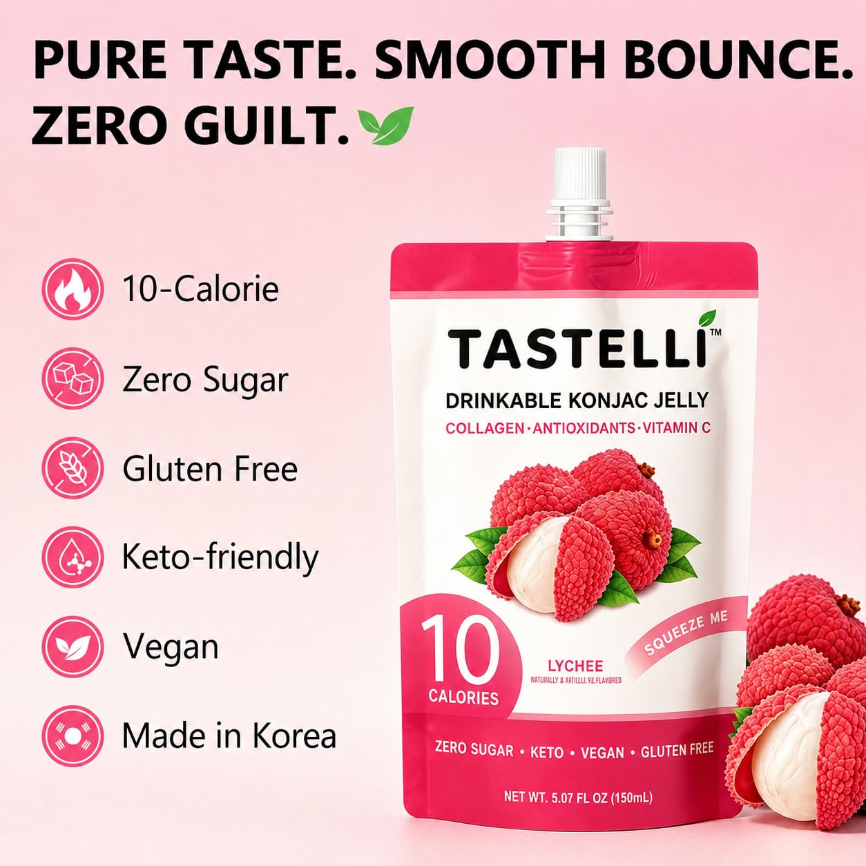 Tastelli pouch held in hand indicating portable single-serve convenience