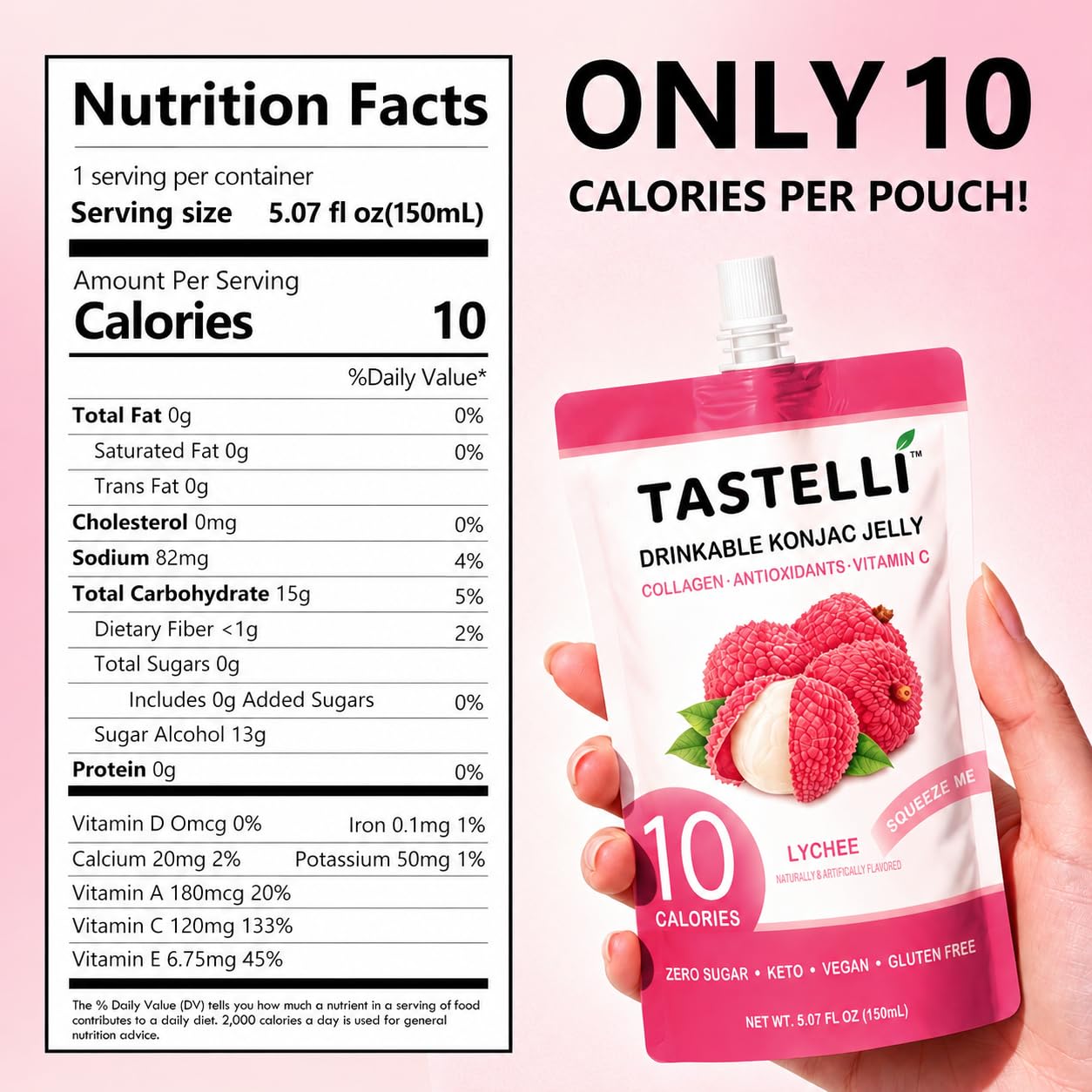 Tastelli ten pouches lined up demonstrating portion-controlled pack