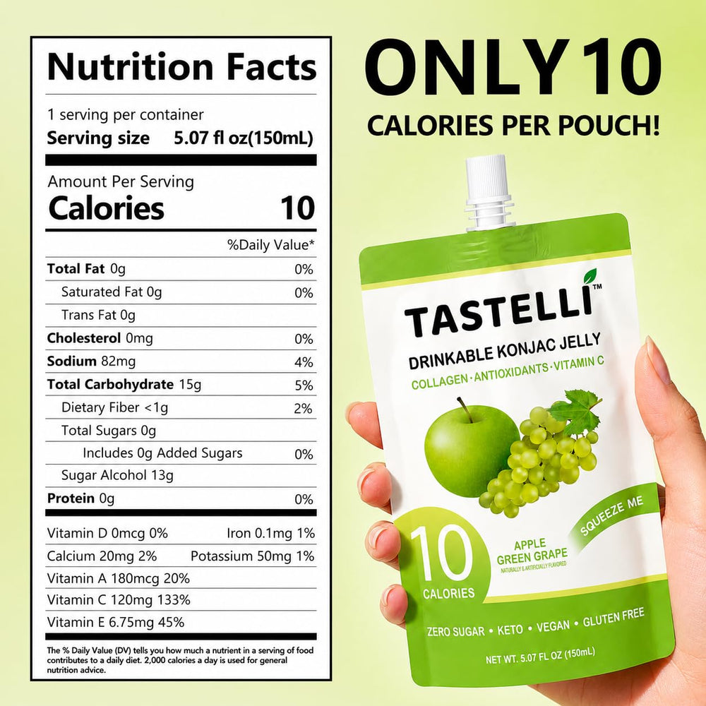 Tastelli ten pouches arranged to show pack contents and portability