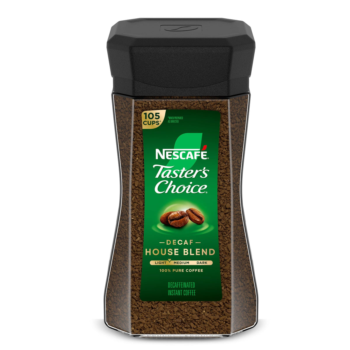Taster's Choice decaf jar front view showing brand and packaging for easy identification