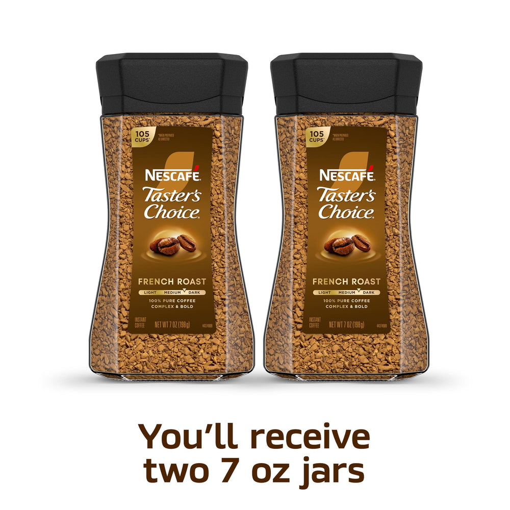 Taster's Choice jar open revealing instant coffee granules for fast preparation benefit